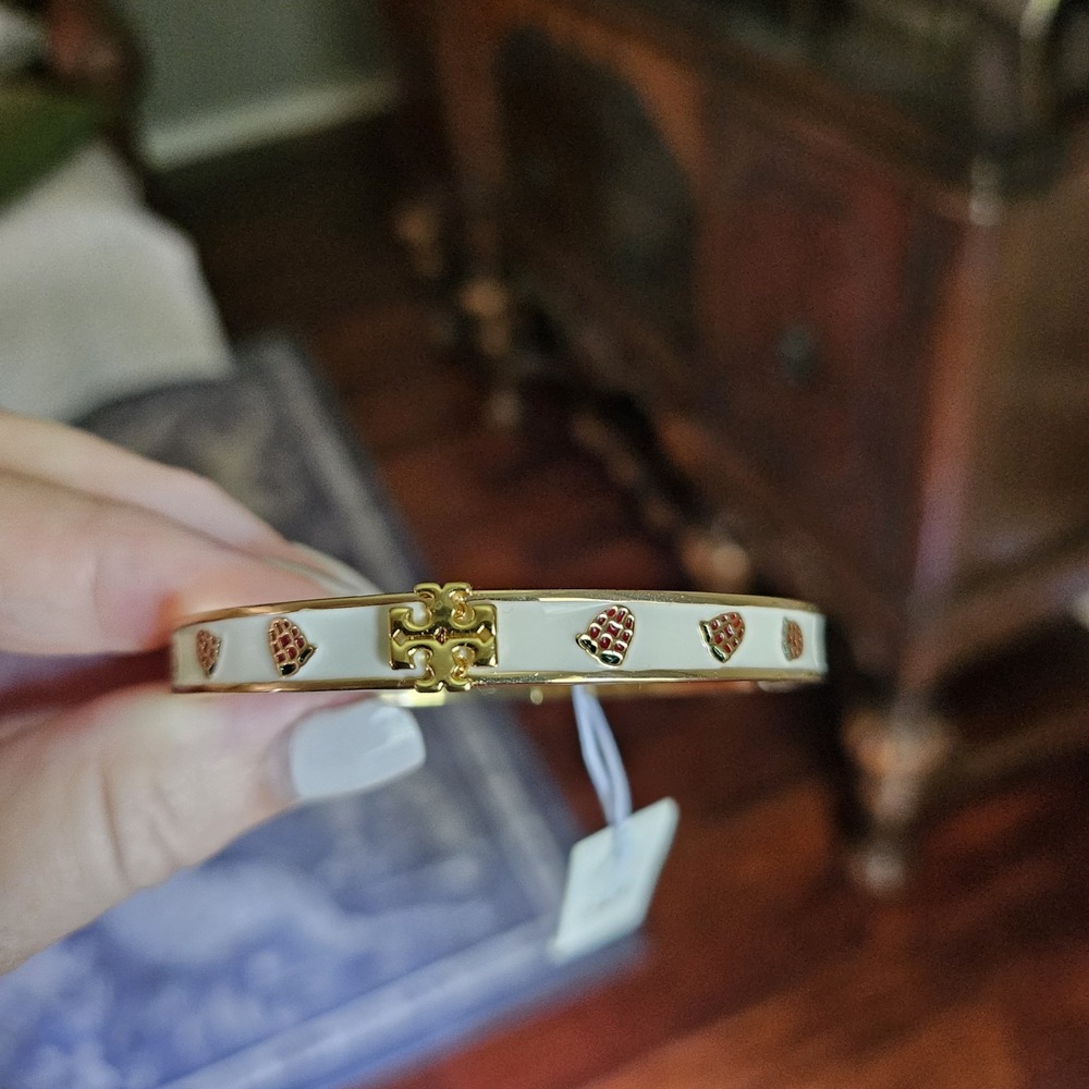 Tory Burch Kira Enameled Strawberry Bangle Bracelet. Rare Preppy  Whimsica Fun